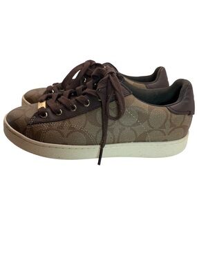 Coach C126 FG1888 Signature Canvas Sneakers Khaki Mahogany Women’s 5.5B